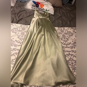 Silver Sage Satin Formal Dress